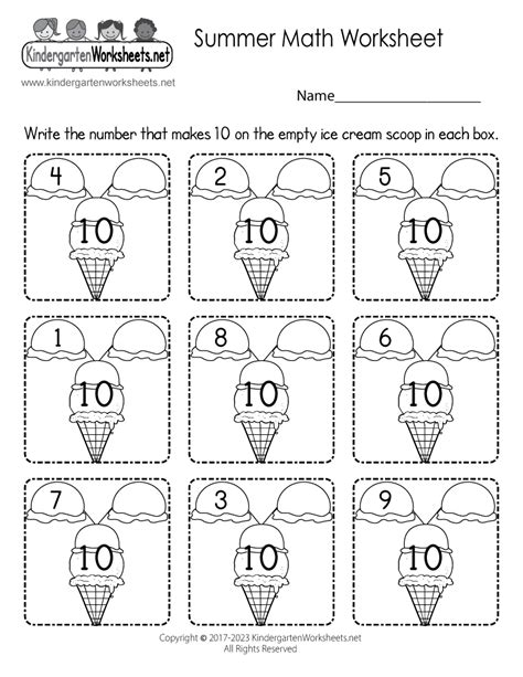 FREE Printable Kindergarten Summer Math .
